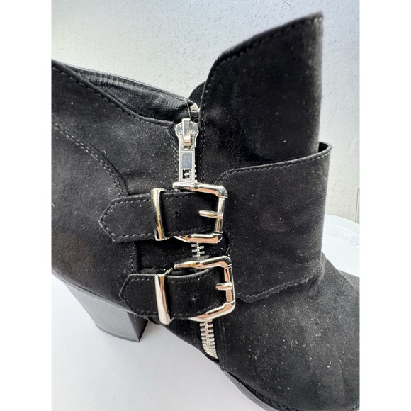 Womens Size 11 Black Heeled Ankle Booties Boots Buckle Accent Cute Sexy Biker - Picture 10 of 11